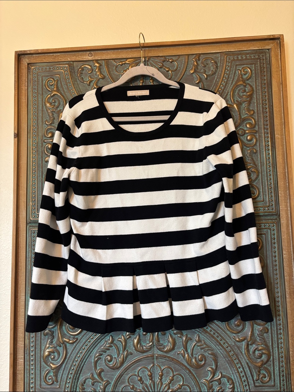 Banana Republic Black & White Striped Peplum Sweater